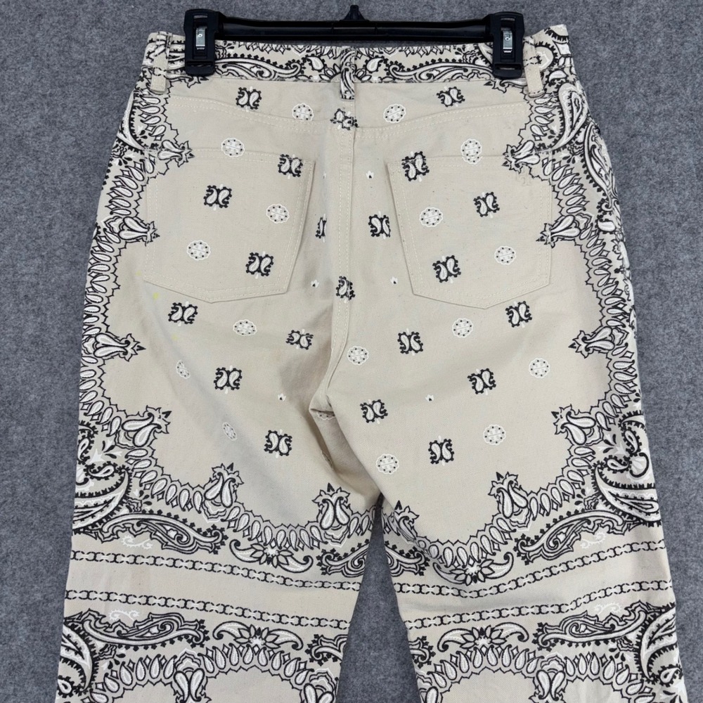 Tory Burch Bandana Paisley Print Straight Leg Pants Cream Black Size 29 - Picture 11 of 13
